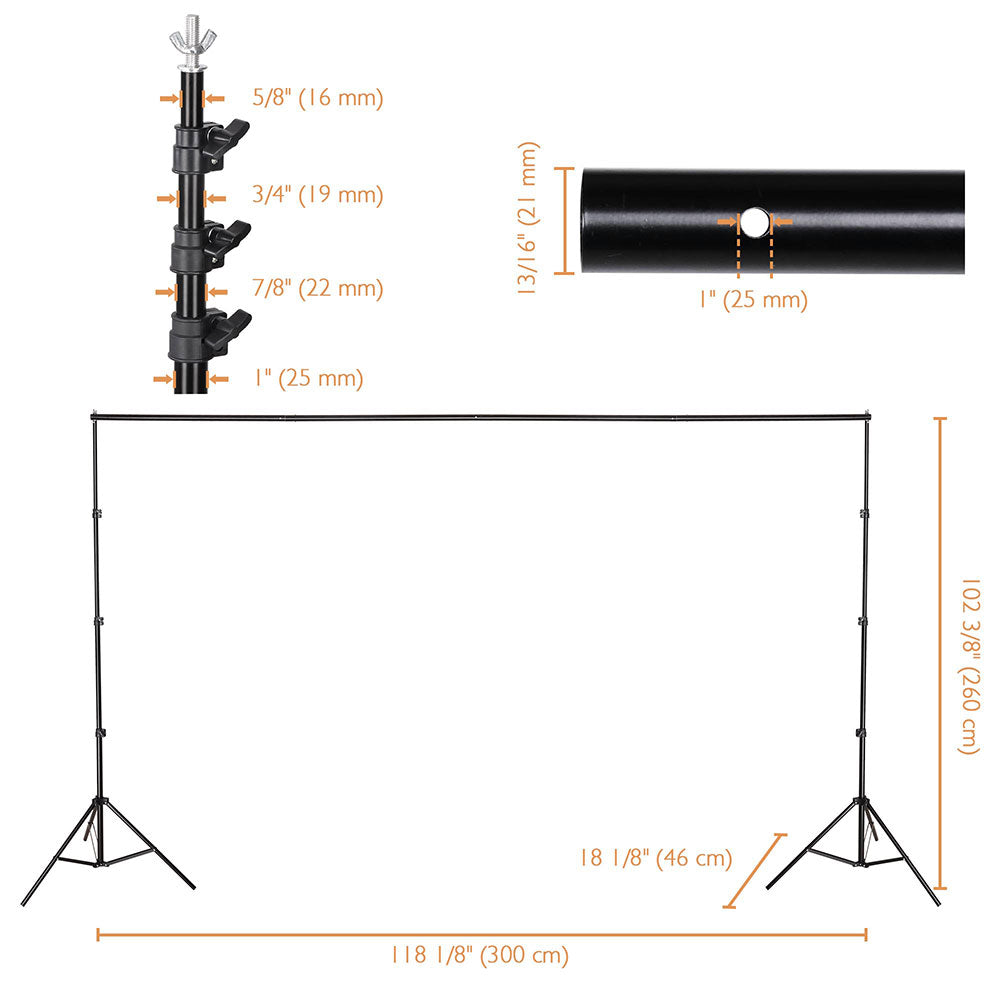 10'Wx8.5'H Backdrop Stand for Party Newborn Photography Black