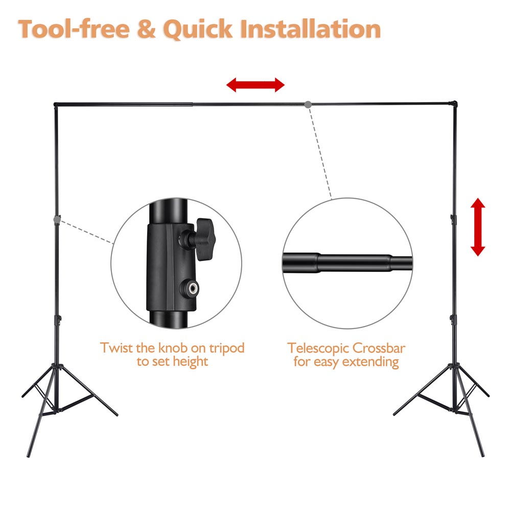 10'Wx9.6'H Backdrop Stand for Party Newborn Photography Black