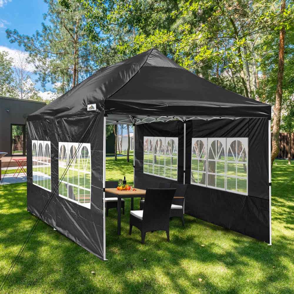 10x20ft Pop Up Canopy Tent with Sidewalls Waterproof Black Black
