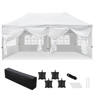 10x20ft Pop Up Canopy Tent with Sidewalls Waterproof White White