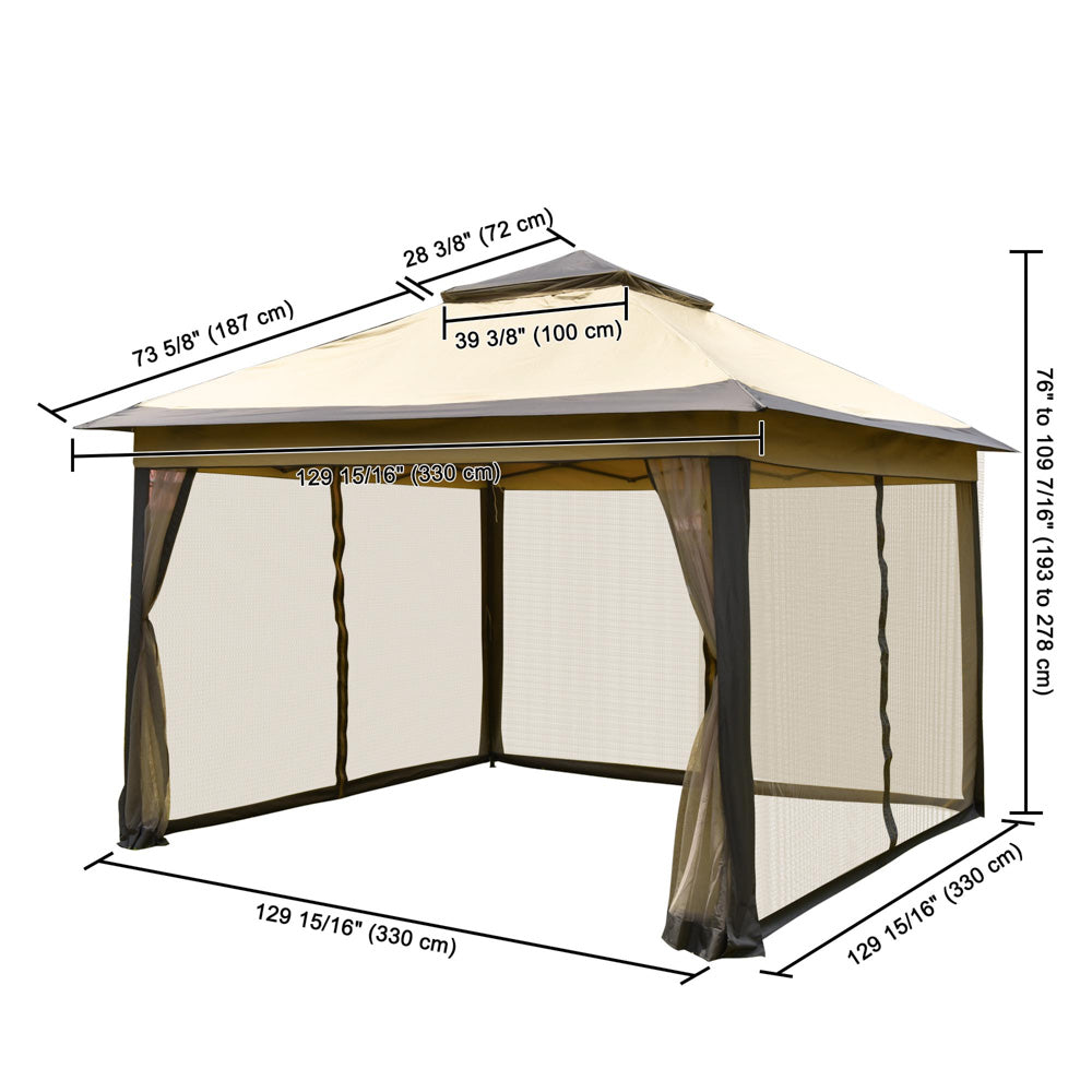 11X11ft Pop Up Screened Canopy Tent for Camping Patio Beige Brown
