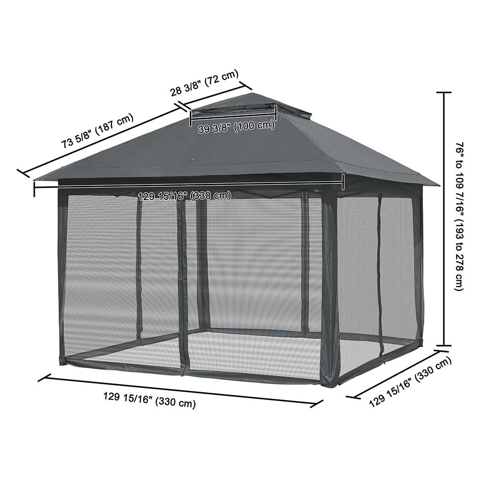 11x11ft Patio Canopy with Screen Steel Frame Beige