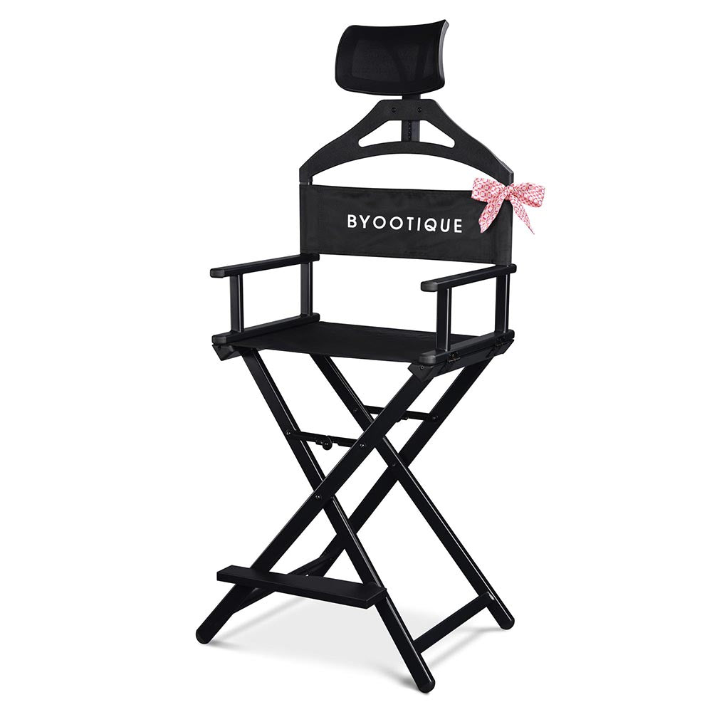28" Black Directors Chair with Headrest Interview Chair Black