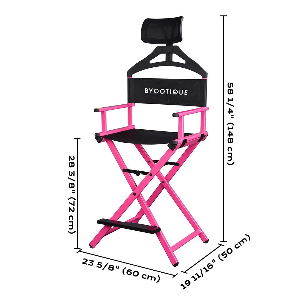 28" Pink Directors Chair with Headrest Folding Event Chair Pink