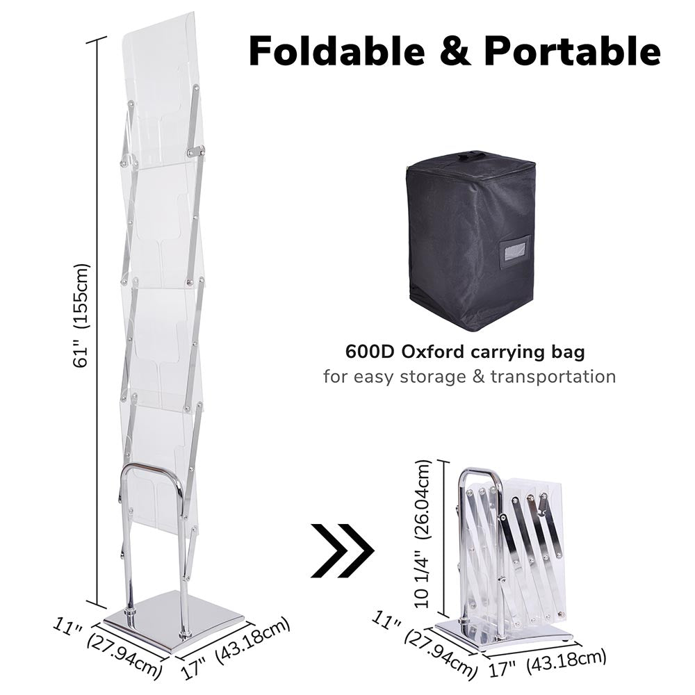 Magazine Rack Floor Stand 4-Pocket Acrylic+Metal