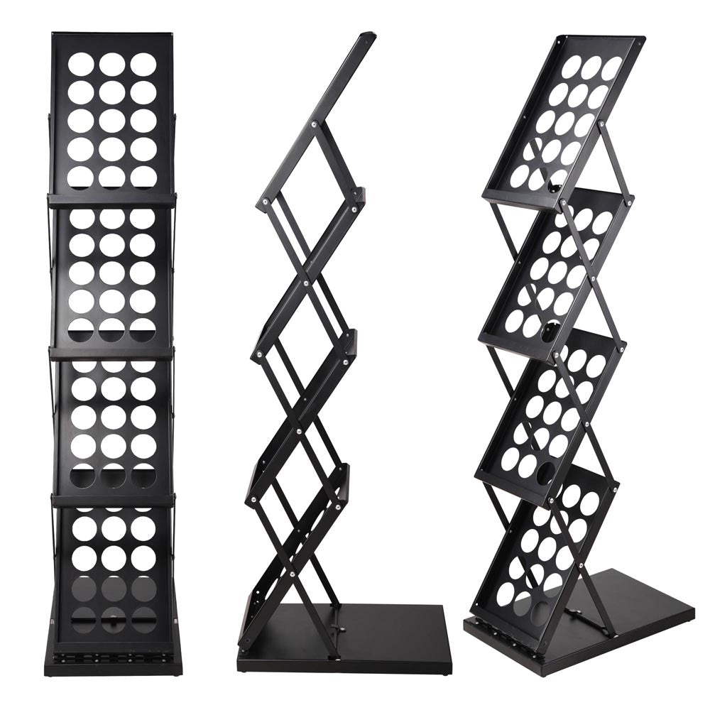 Magazine Rack Floor Stand 4-Pocket Black Metal