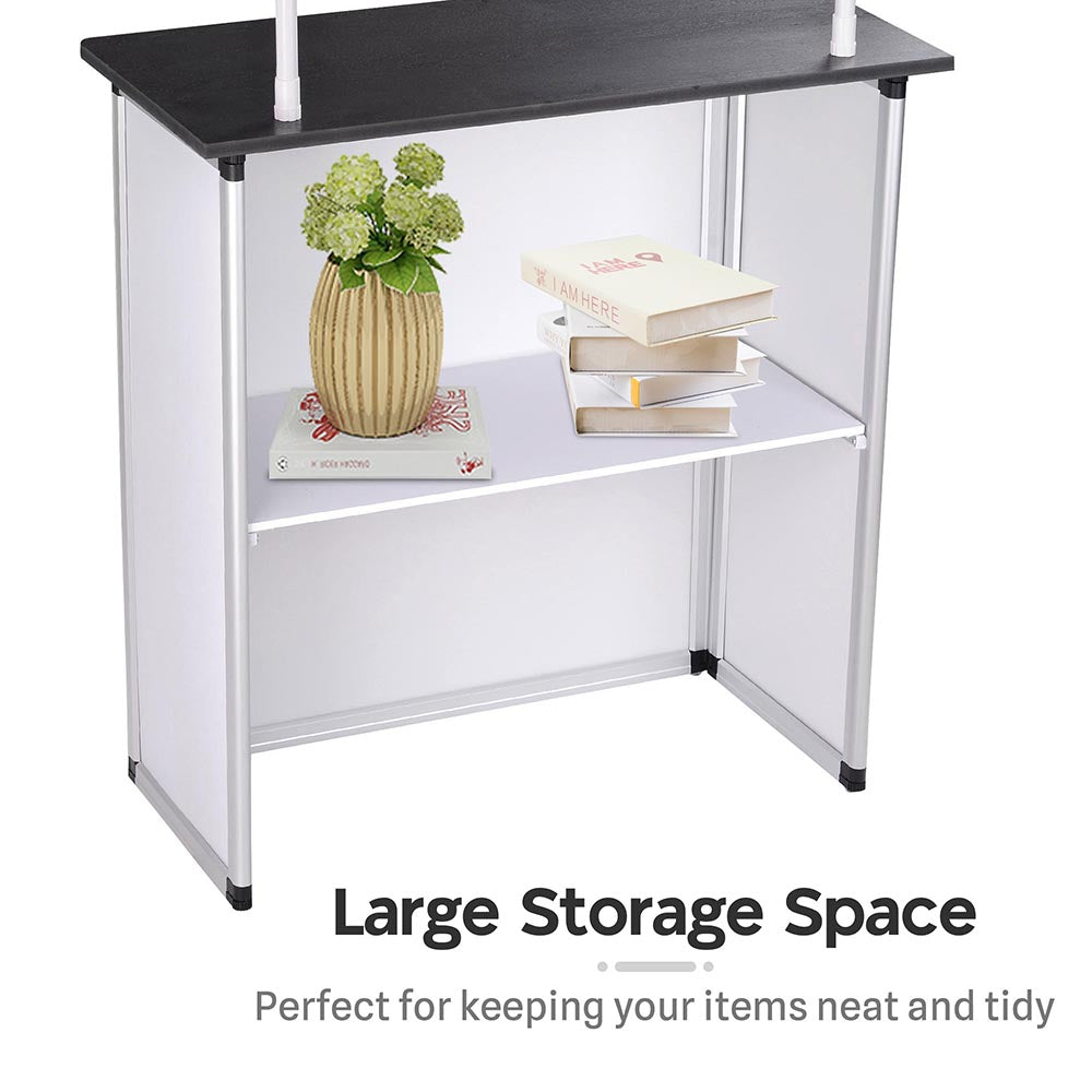 Portable Promotional Counter with Inner Shelves Black Table