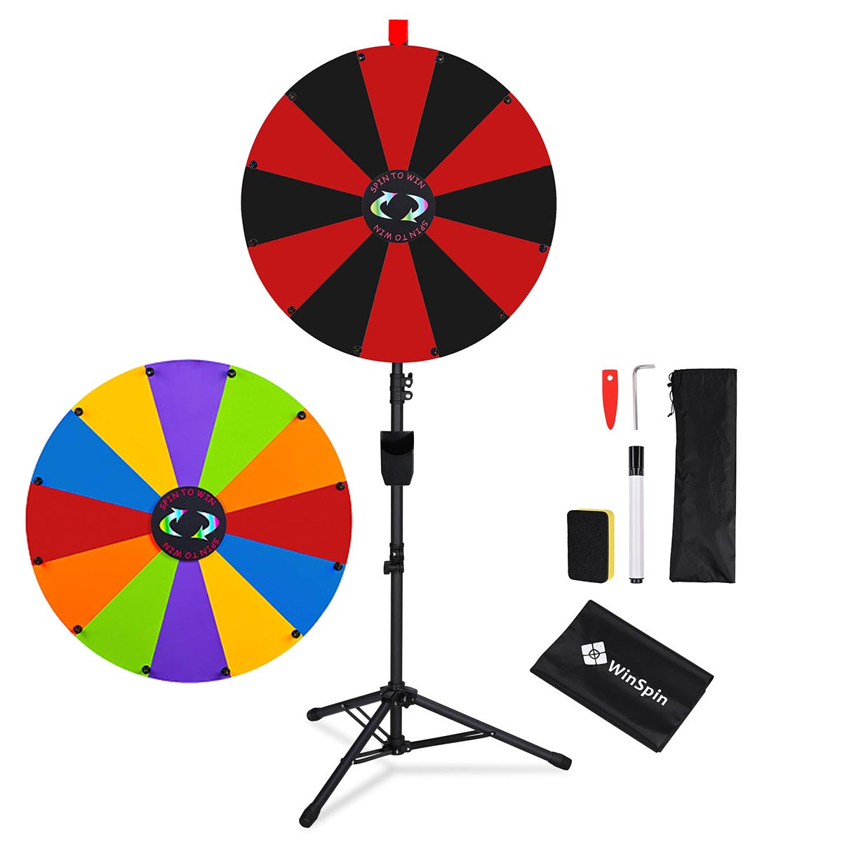 Modular Spin Wheel with Adjustable Tripod Stand 24in. 12-Slot, Black & Red