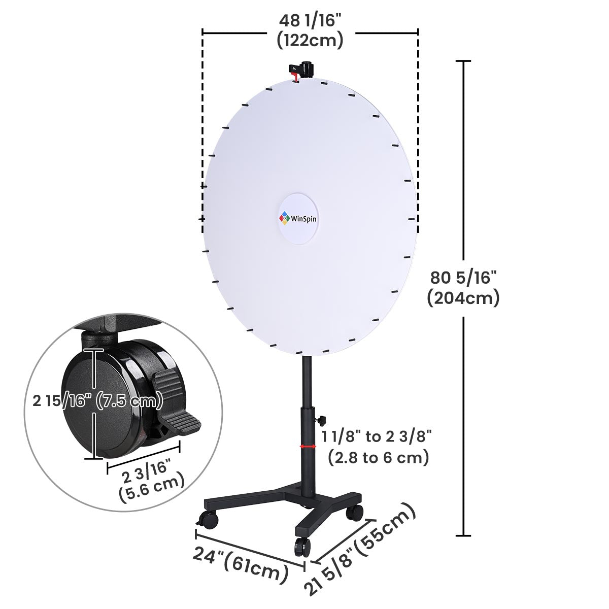 Custom Spin Wheel Rolling Stand 48in. 18-Slot 1ct/pk White