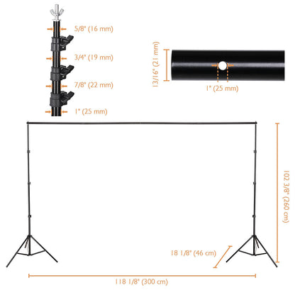 10'Wx8.5'H Backdrop Stand for Party Newborn Photography Black