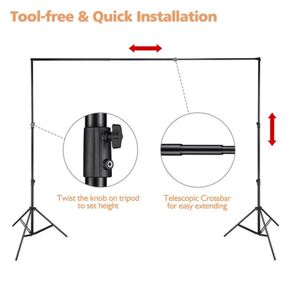 10'Wx9.6'H Backdrop Stand for Party Newborn Photography Black