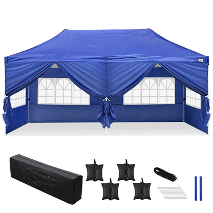 10x20ft Pop Up Canopy Tent with Sidewalls Waterproof Blue Blue