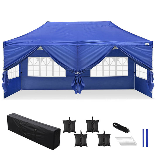 10x20ft Pop Up Canopy Tent with Sidewalls Waterproof, Blue Blue