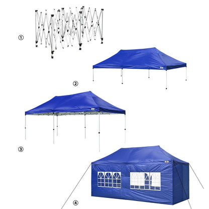 10x20ft Pop Up Canopy Tent with Sidewalls Waterproof Blue Blue