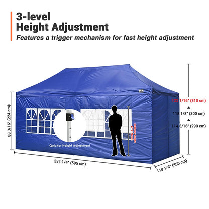 10x20ft Pop Up Canopy Tent with Sidewalls Waterproof Blue Blue