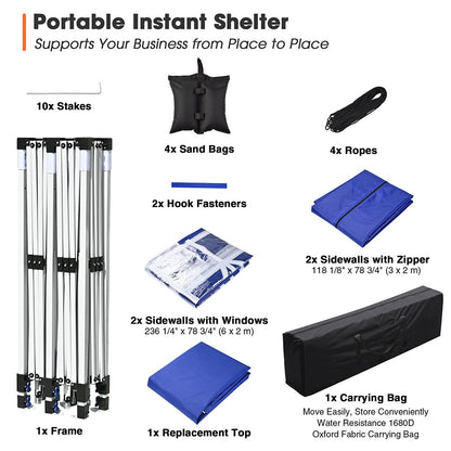 10x20ft Pop Up Canopy Tent with Sidewalls Waterproof Blue Blue