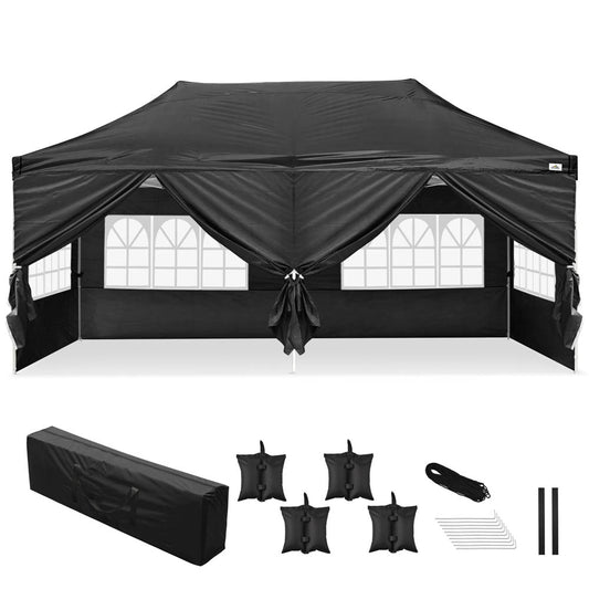 10x20ft Pop Up Canopy Tent with Sidewalls Waterproof, Black Black