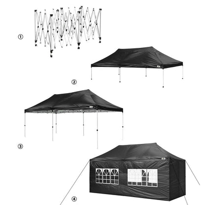 10x20ft Pop Up Canopy Tent with Sidewalls Waterproof Black Black