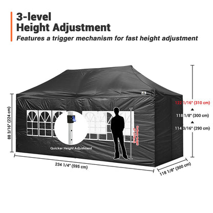 10x20ft Pop Up Canopy Tent with Sidewalls Waterproof Black Black