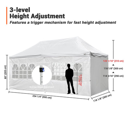 10x20ft Pop Up Canopy Tent with Sidewalls Waterproof White White