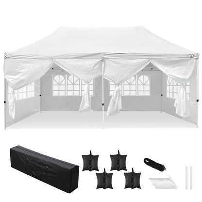 10x20ft Pop Up Canopy Tent with Sidewalls Waterproof White White
