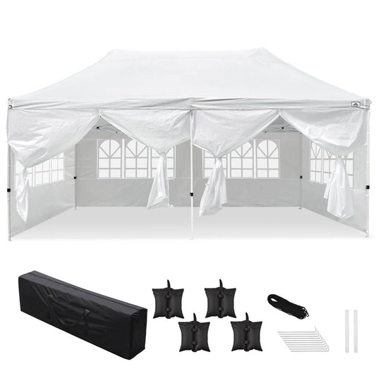 10x20ft Pop Up Canopy Tent with Sidewalls Waterproof White