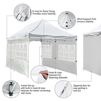 10x20ft Pop Up Canopy Tent with Sidewalls Waterproof White White