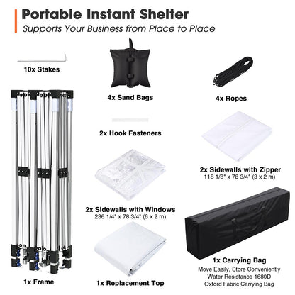 10x20ft Pop Up Canopy Tent with Sidewalls Waterproof White White
