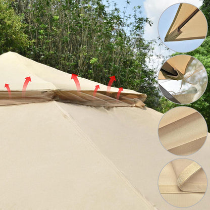 11x11ft Patio Canopy with Screen Steel Frame Beige