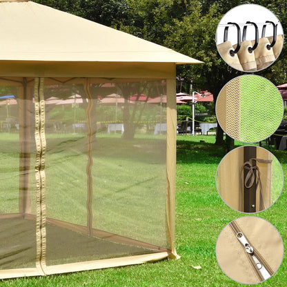 11x11ft Patio Canopy with Screen Steel Frame Beige