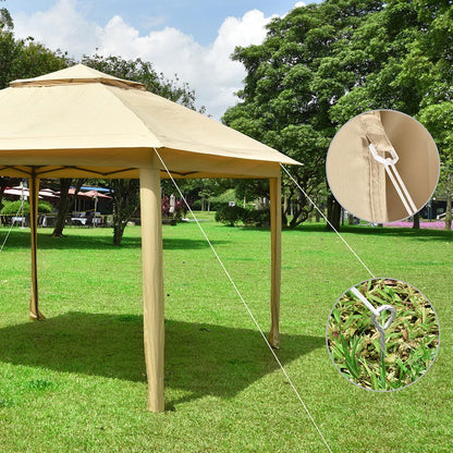 11x11ft Patio Canopy with Screen Steel Frame Beige