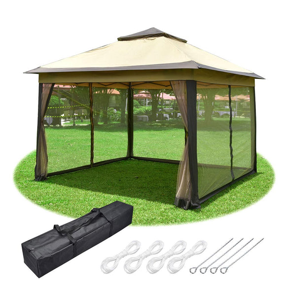 11X11ft Pop Up Screened Canopy Tent for Camping Patio Beige Brown