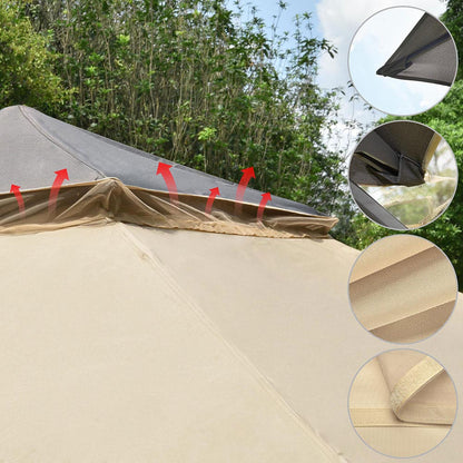 11X11ft Pop Up Screened Canopy Tent for Camping Patio Beige Brown
