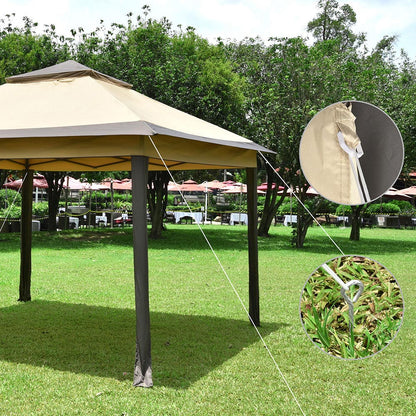 11X11ft Pop Up Screened Canopy Tent for Camping Patio Beige Brown