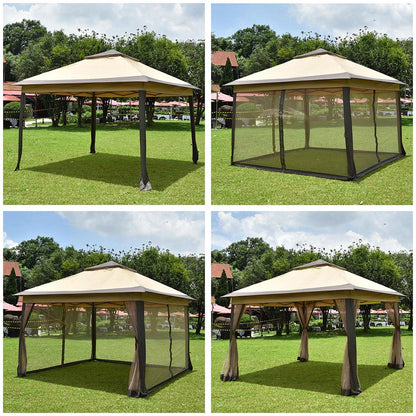11X11ft Pop Up Screened Canopy Tent for Camping Patio Beige Brown