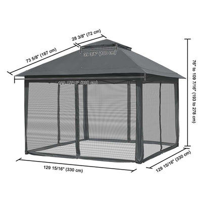 11x11ft Patio Canopy with Screen Steel Frame Beige