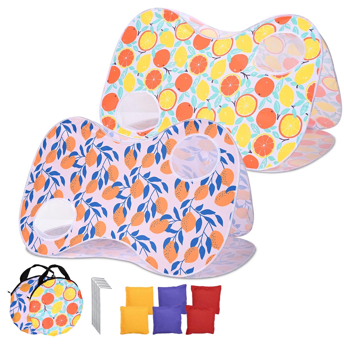Popup Fabric Bean Bag Toss Game Board(2-Hole) Billboard, Lemon+Orange