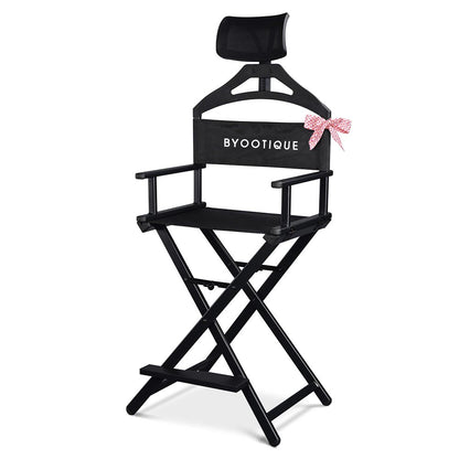 28" Black Directors Chair with Headrest Interview Chair Black
