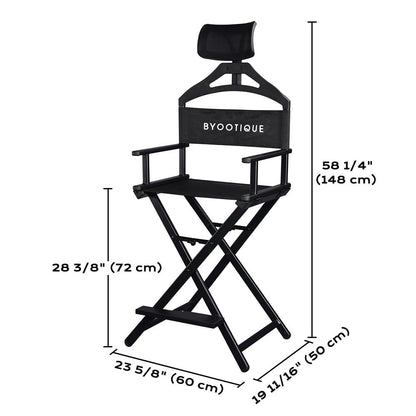 28" Black Directors Chair with Headrest Interview Chair Black