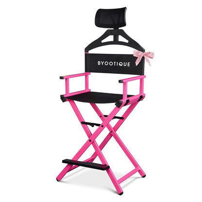28" Pink Directors Chair with Headrest Folding Event Chair Pink