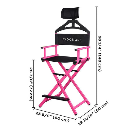 28" Pink Directors Chair with Headrest Folding Event Chair Pink