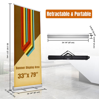 Aluminum Retractable Banner Stand with Legs 33"x79"
