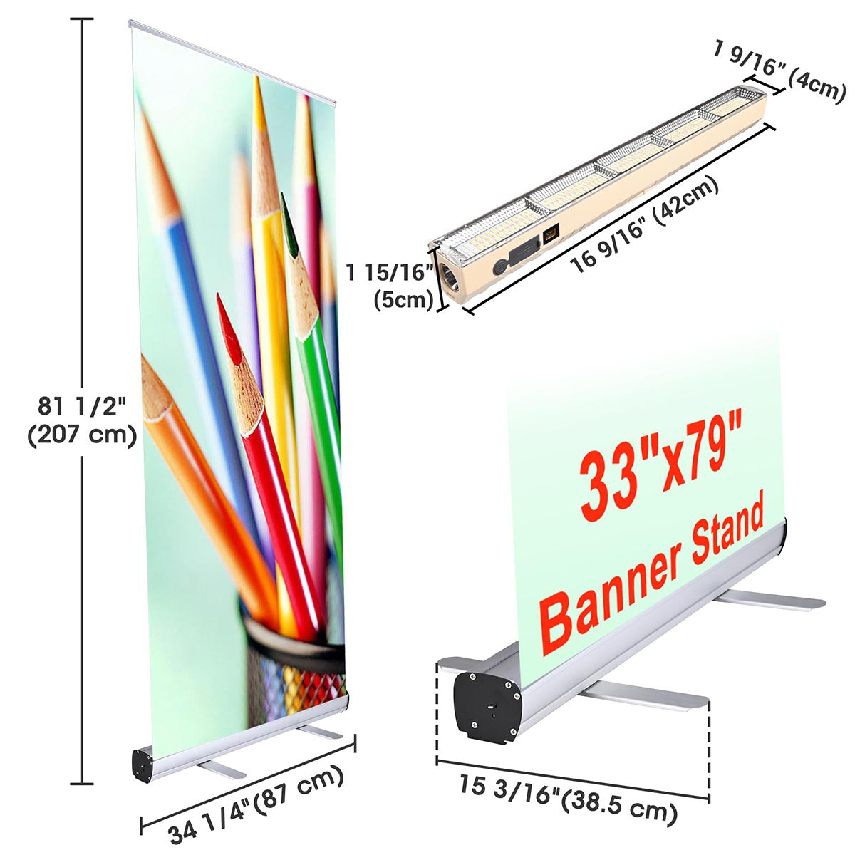 Aluminum Retractable Banner Stand & Light 33"x79"