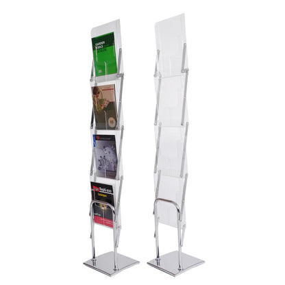 Magazine Rack Floor Stand 4-Pocket Acrylic+Metal