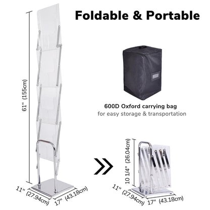 Magazine Rack Floor Stand 4-Pocket Acrylic+Metal
