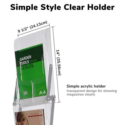Magazine Rack Floor Stand 4-Pocket Acrylic+Metal