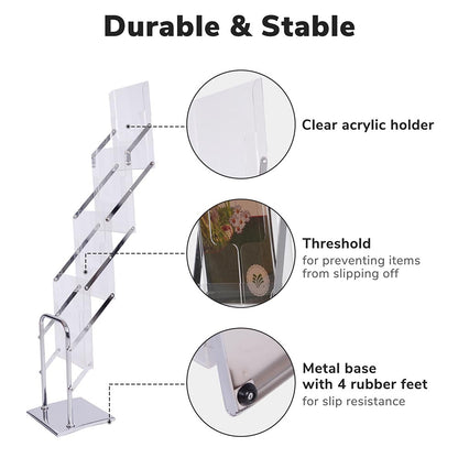 Magazine Rack Floor Stand 4-Pocket Acrylic+Metal