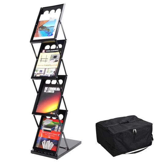 Magazine Rack Floor Stand 4-Pocket Black Metal