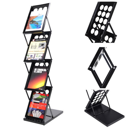 Magazine Rack Floor Stand 4-Pocket Black Metal