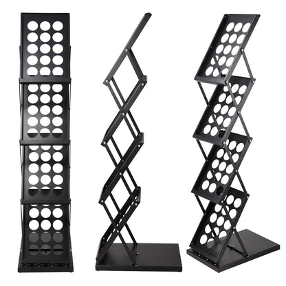 Magazine Rack Floor Stand 4-Pocket Black Metal